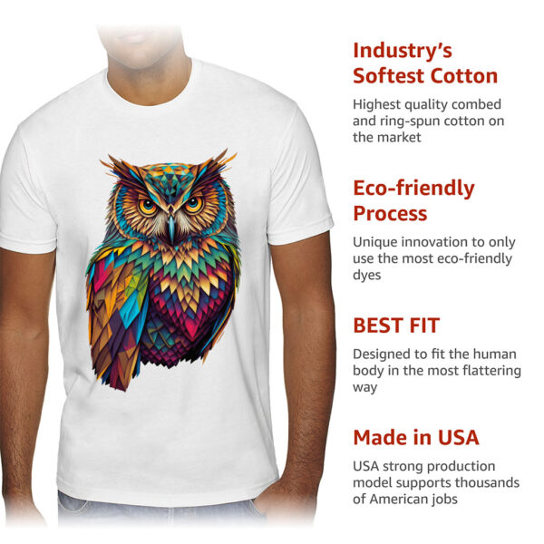 Cute Owl Sueded T-Shirt - Colorful T-Shirt - Cool Art Sueded Tee - Image 6