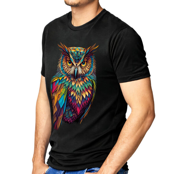 Cute Owl Sueded T-Shirt - Colorful T-Shirt - Cool Art Sueded Tee - Image 3