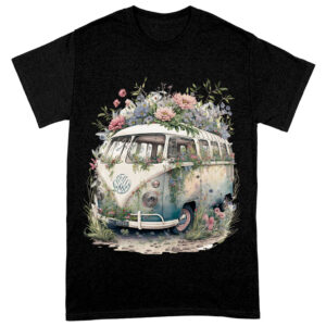 Bus Heavy Cotton T-Shirt - Floral Design Tee Shirt - Graphic T-Shirt