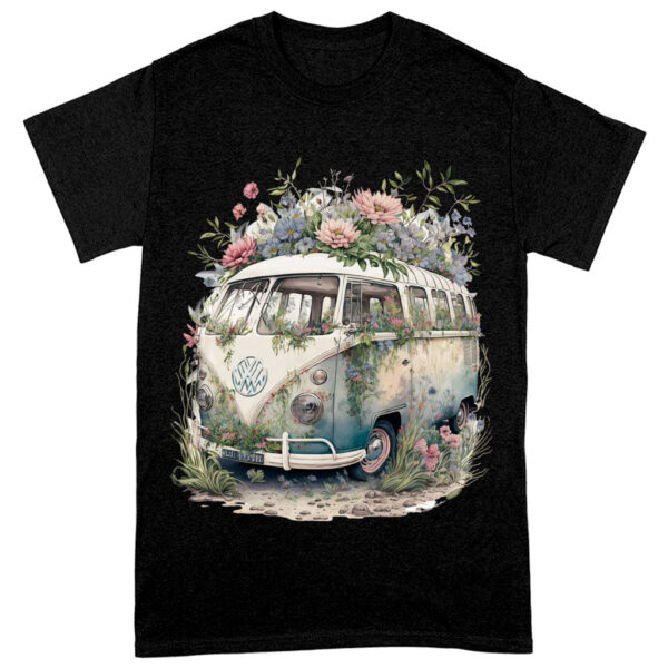 Bus Heavy Cotton T-Shirt - Floral Design Tee Shirt - Graphic T-Shirt