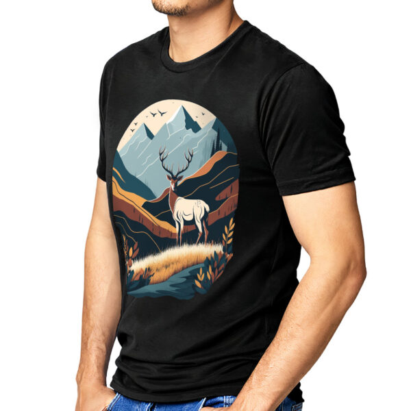 Nature Print Sueded T-Shirt - Deer T-Shirt - Landscape Sueded Tee - Image 3