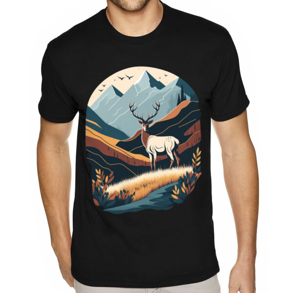 Nature Print Sueded T-Shirt - Deer T-Shirt - Landscape Sueded Tee - Image 2